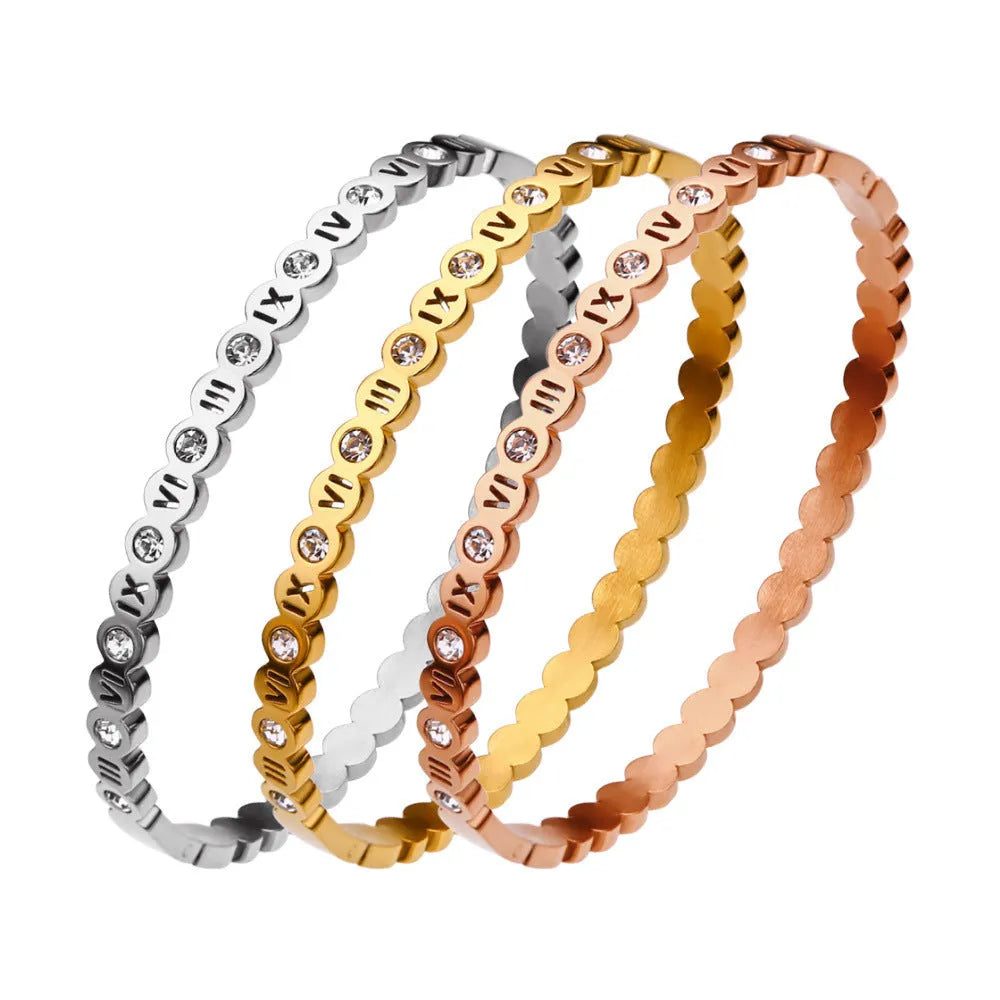 Korean style titanium steel bracelet with numeric elements in gold colour