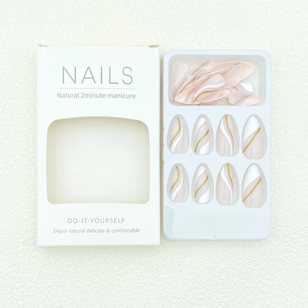 Wearable nail stickers with plaid pattern in jelly glue colour, medium drop shape