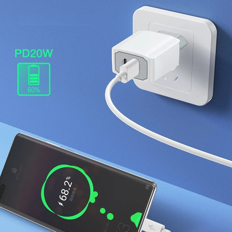 White European standard USB fast charger set with fireproof ABS PC charging head and cable.