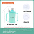 Adult bedside drinking cup with angled choke-proof mouth, handle, and lid, shown in care setting.