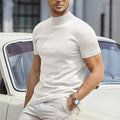 Men's plus size half-high collar sports T-shirt in a cotton-polyester blend fabric.