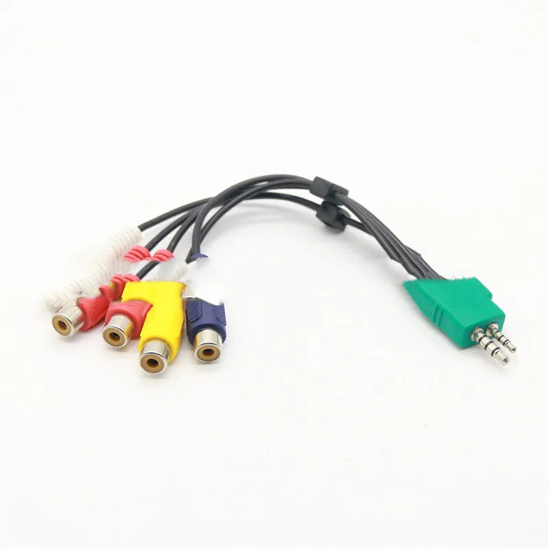Black AV to 5RCA cable with 2.5mm and 3.5mm plugs and 5RCA connectors, tinned copper wire, 18cm length