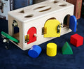Wooden educational shape lock box preschool toy with 12 matching pieces