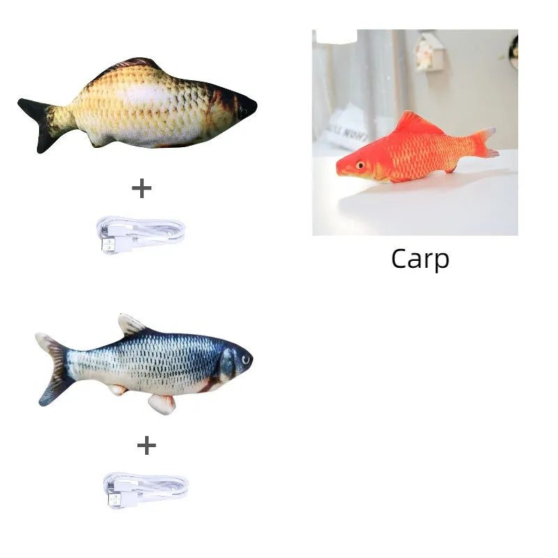 Electronic jumping fish cat toy with USB charging cable, 30cm multicolour fish design