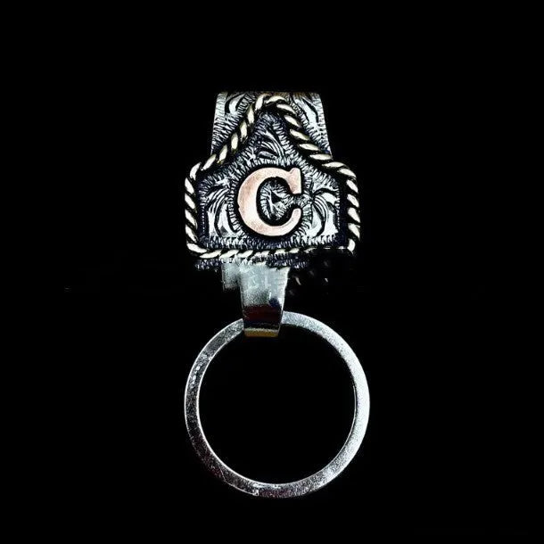 Handmade cow tag belt metal key holder keychain in multiple colour options