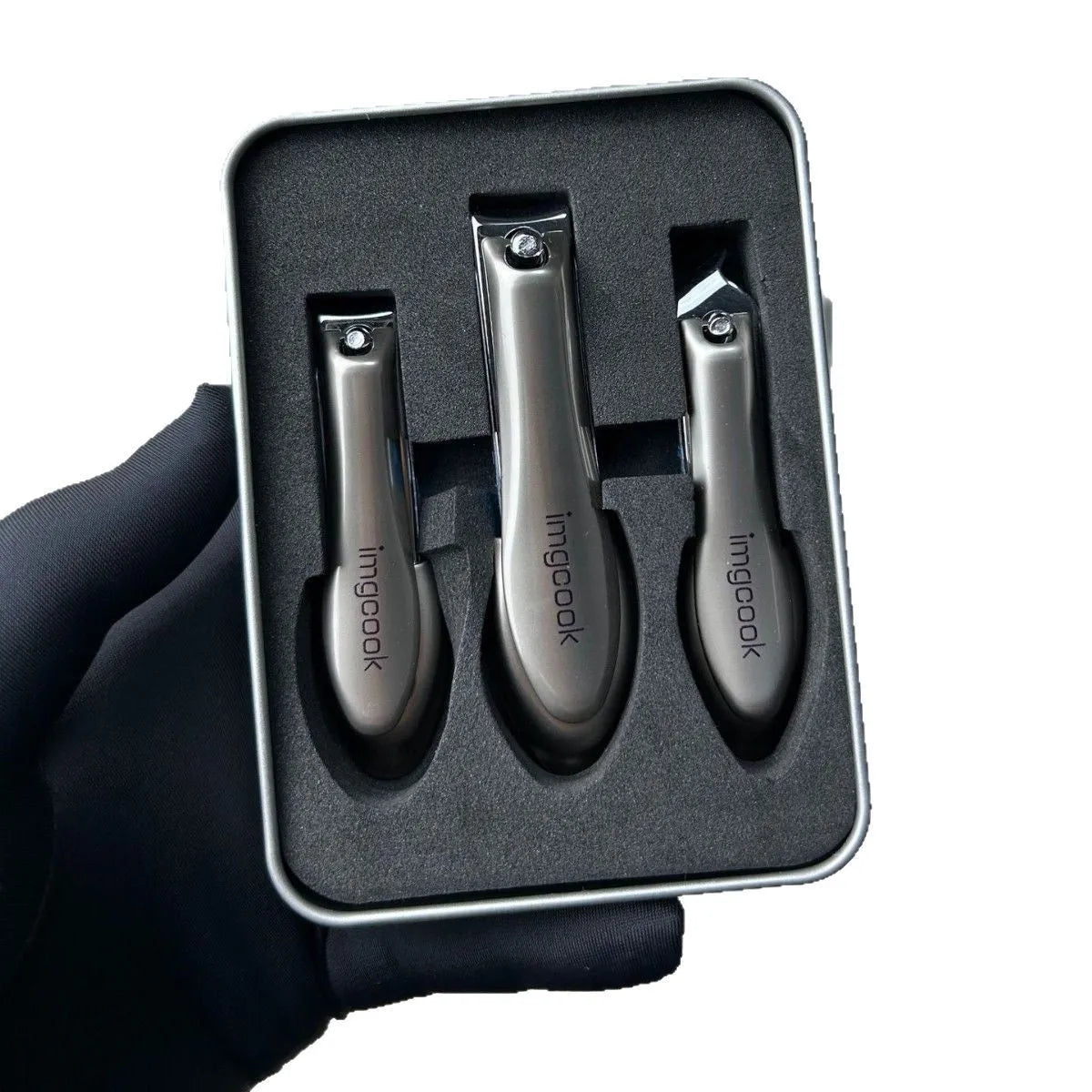 Black anti-splash nail scissors three-piece set with alloy and stainless steel