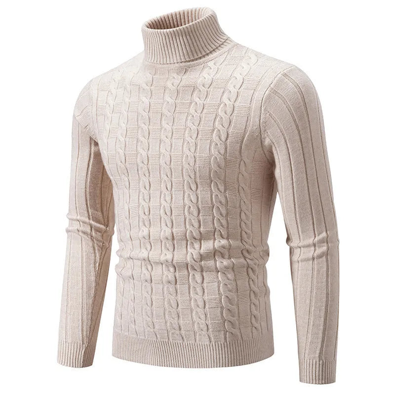 Men's slim fit twist turtleneck pullover in chenille fabric available in multiple colours