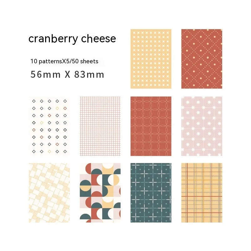 Retro collage material note paper in dessert colours showing ten different shades including caramel puff and mango milk roll