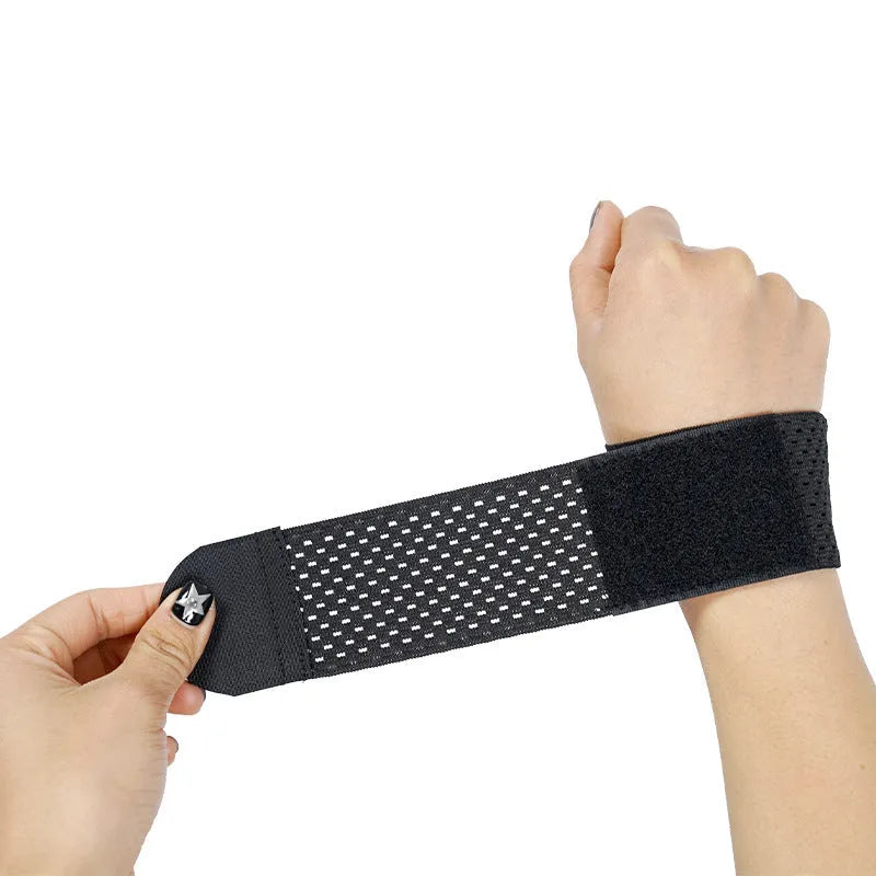 High elastic breathable athletic wristguard for gym and fitness support, shown in black, grey, and pink colour options.