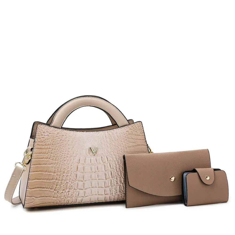 Women's black crocodile pattern PU leather crossbody bag with a single strap and front sandwich pocket.