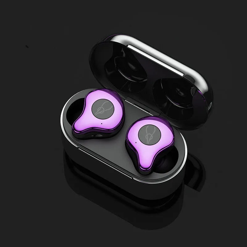 Wireless TWS Bluetooth earbuds in a charging case, shown in multiple colour options.