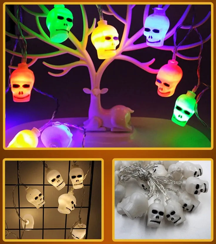 Halloween LED string lights with pumpkin, bat and ghost pendants on 1.2 metre white cable