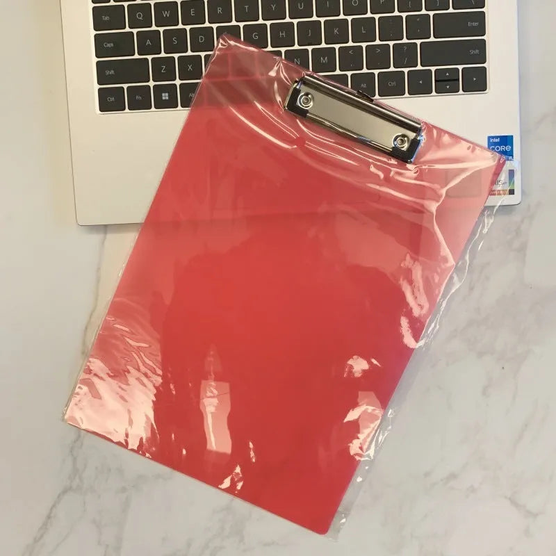 A4 transparent plate holder writing board with metal clip holding A4 document