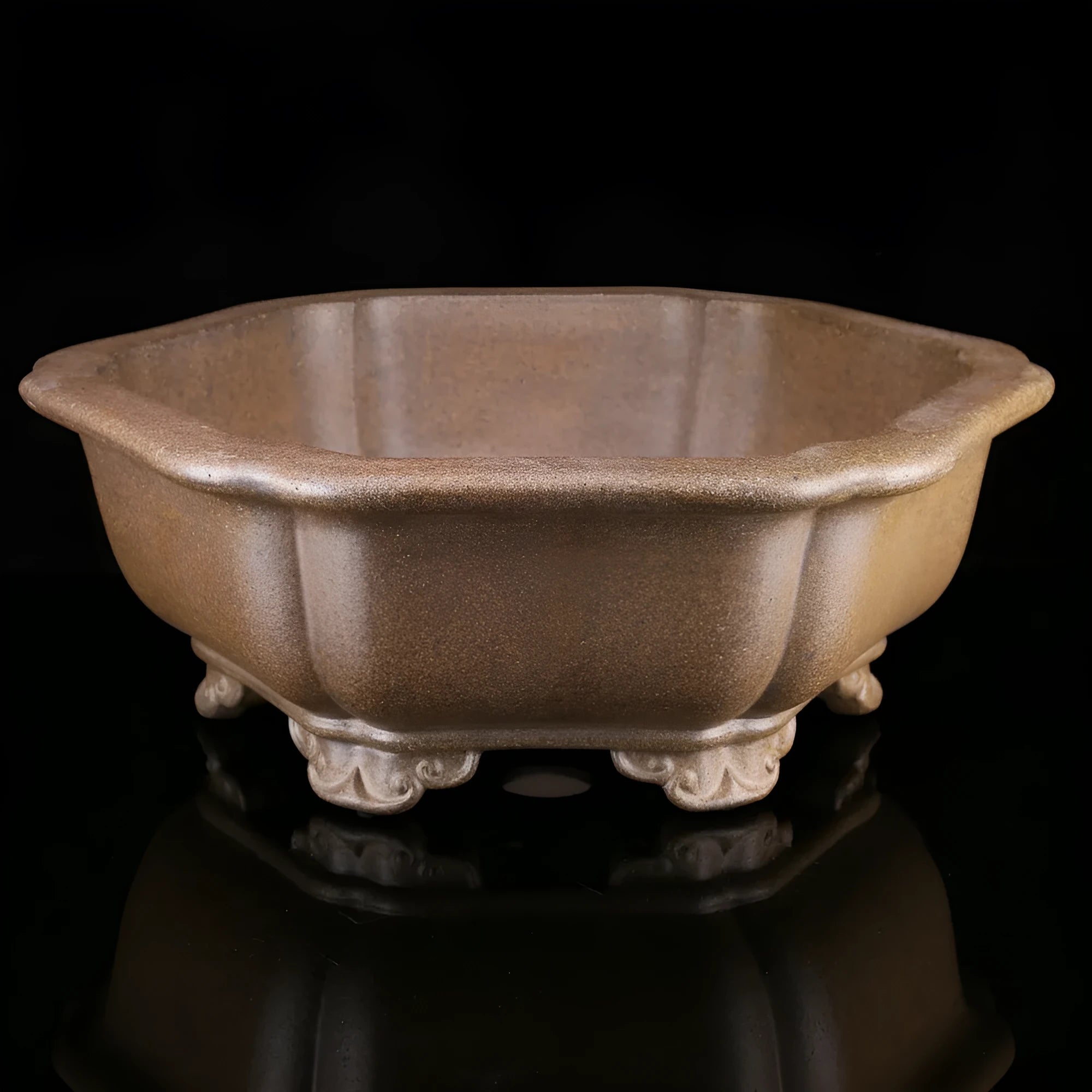 Handmade purple sand plant basin with hexagonal design for bonsai display