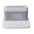 Black wireless charging desktop station with digital clock display and night light function