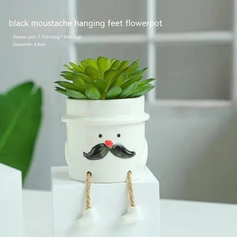 Ceramic hanging foot flowerpot for succulent plants on desktop