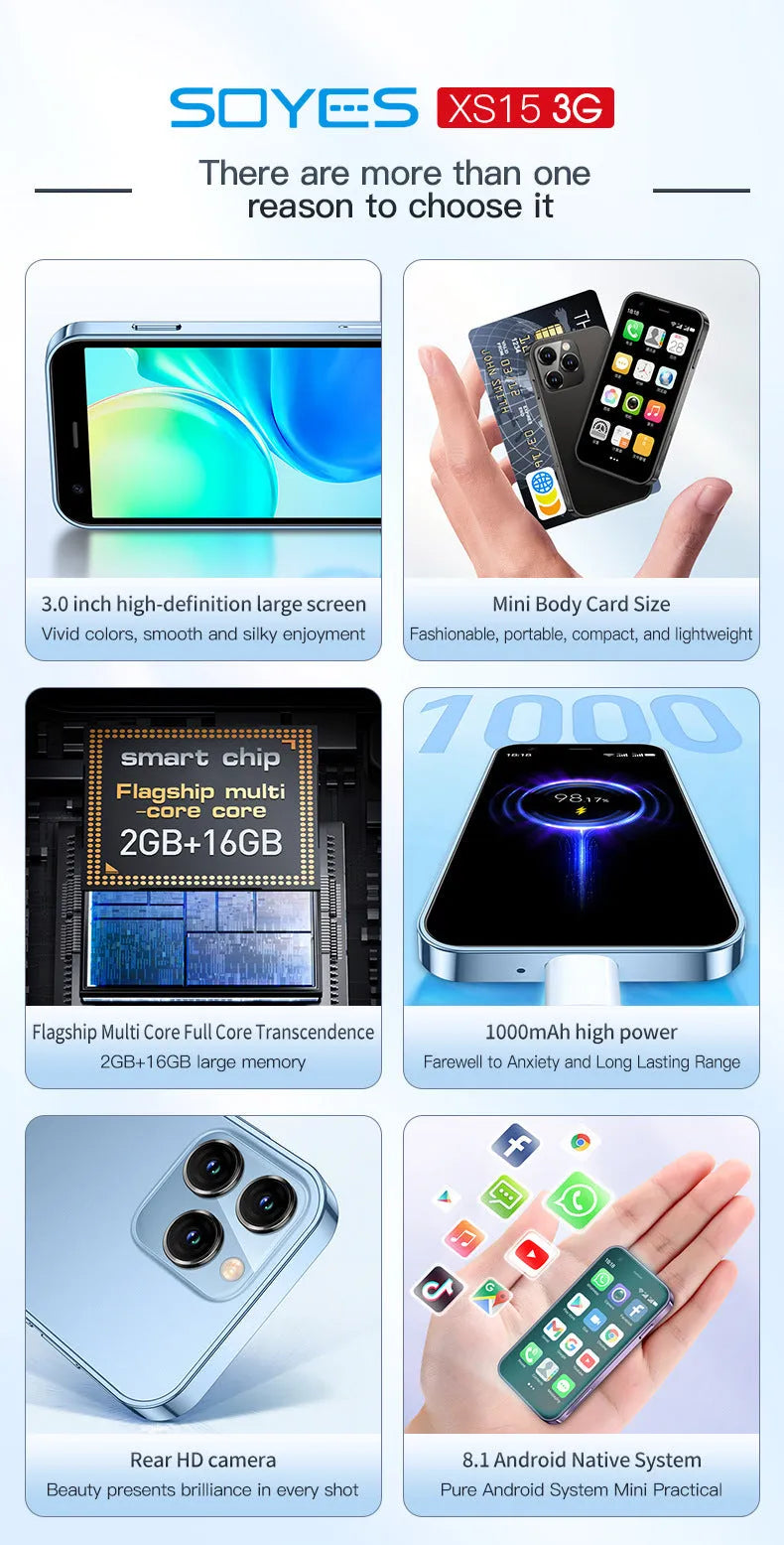 S23PRO XS15 mini smartphone in black, green, or pink purple with 30 screen and straight plate design