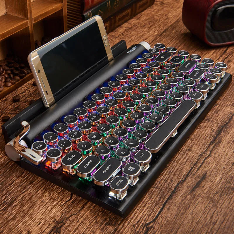 Black retro typewriter style mechanical keyboard with backlight