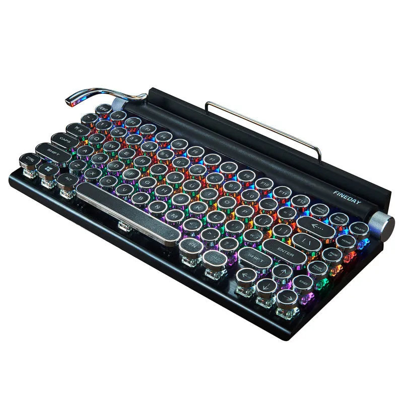 Black retro typewriter style mechanical keyboard with backlight