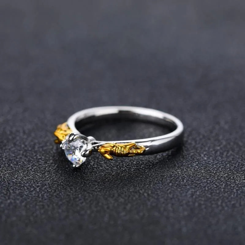Copper crown ring with crystal elements in black gold finish