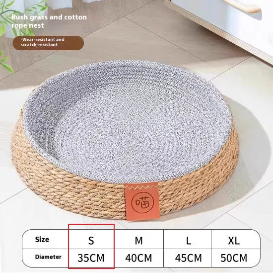 Natural rattan woven cat bed in nest design available in four different sizes