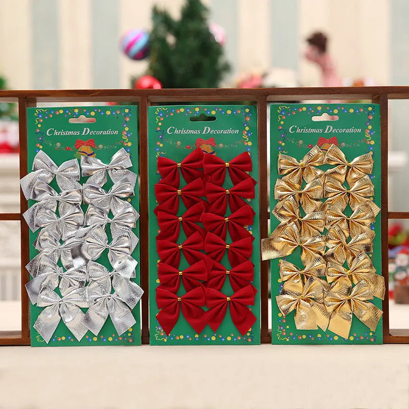 Red, gold, red gold, and silver 5 cm polyester Christmas decoration bows.