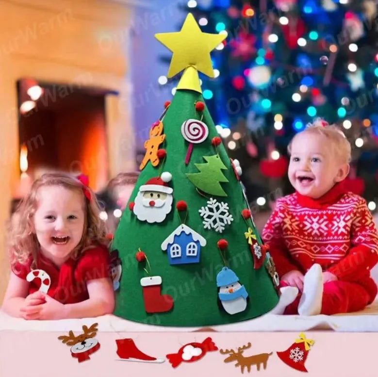 Felt Christmas tree three-dimensional pendant with colourful felt balls for DIY children's decoration, 50x60cm