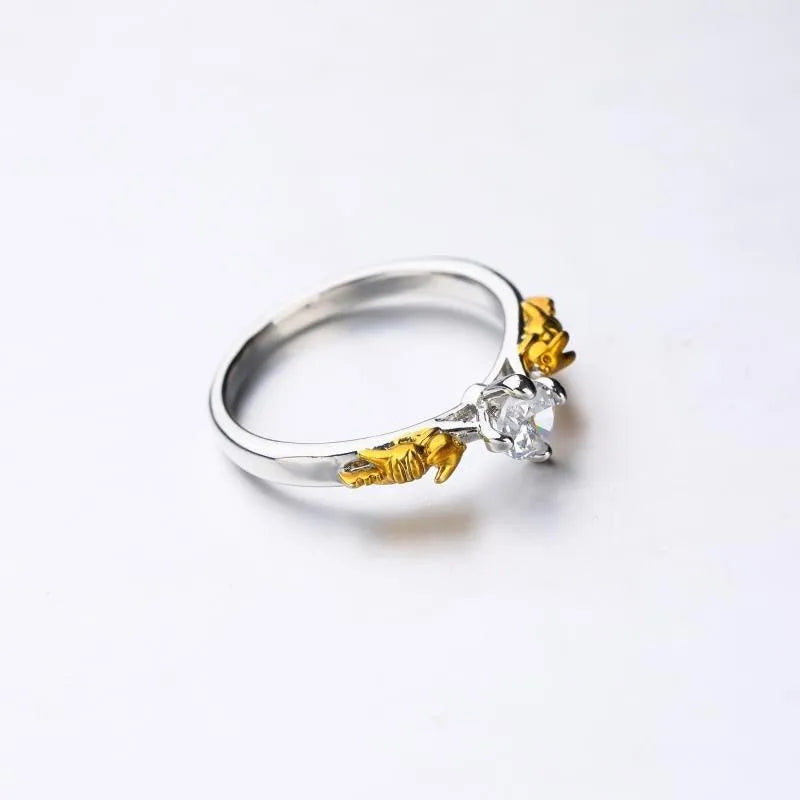 Copper crown ring with crystal elements in black gold finish