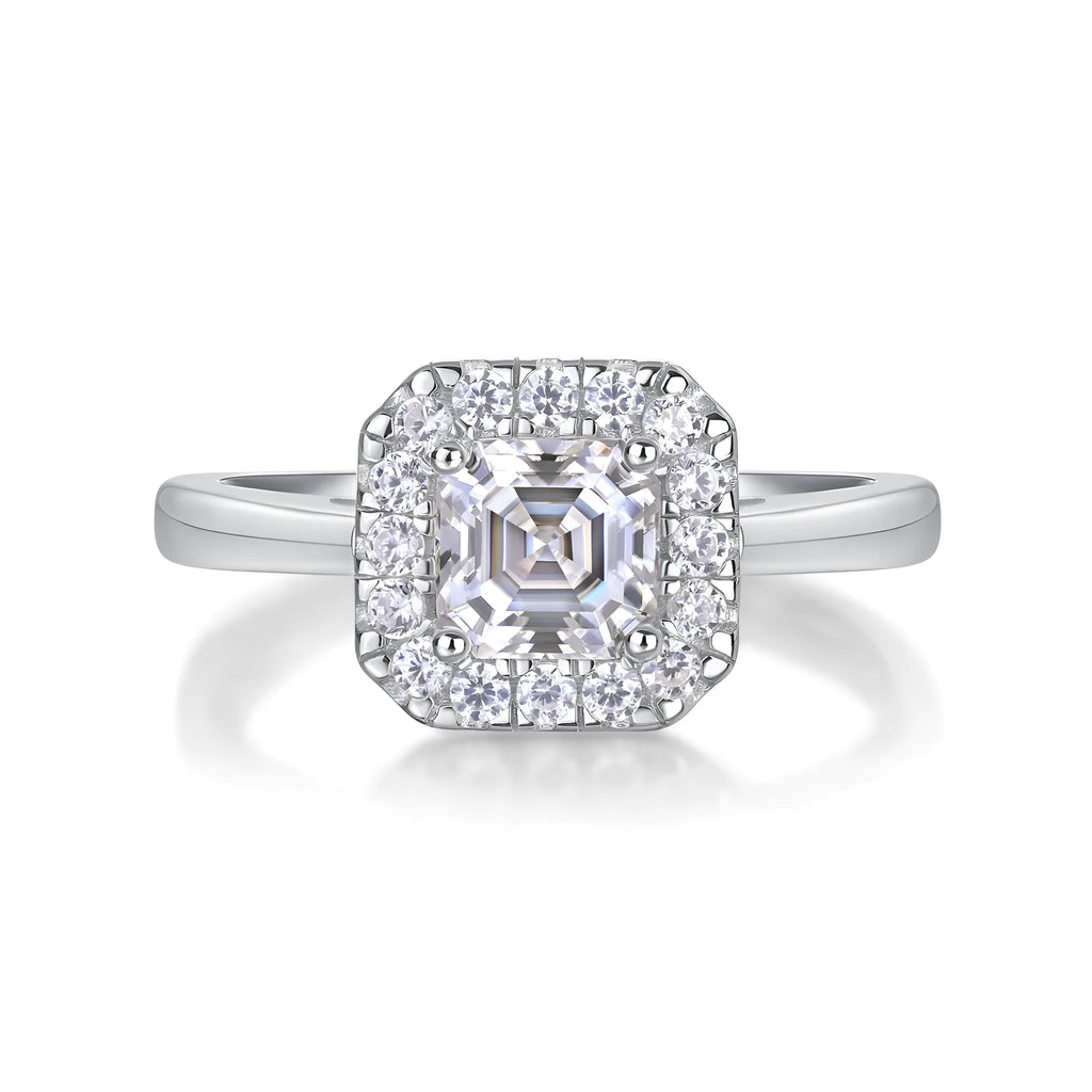Fangyuan moissanite wedding ring set with square 5.5x5.5mm stone, S925 silver platinum plated, in gift box