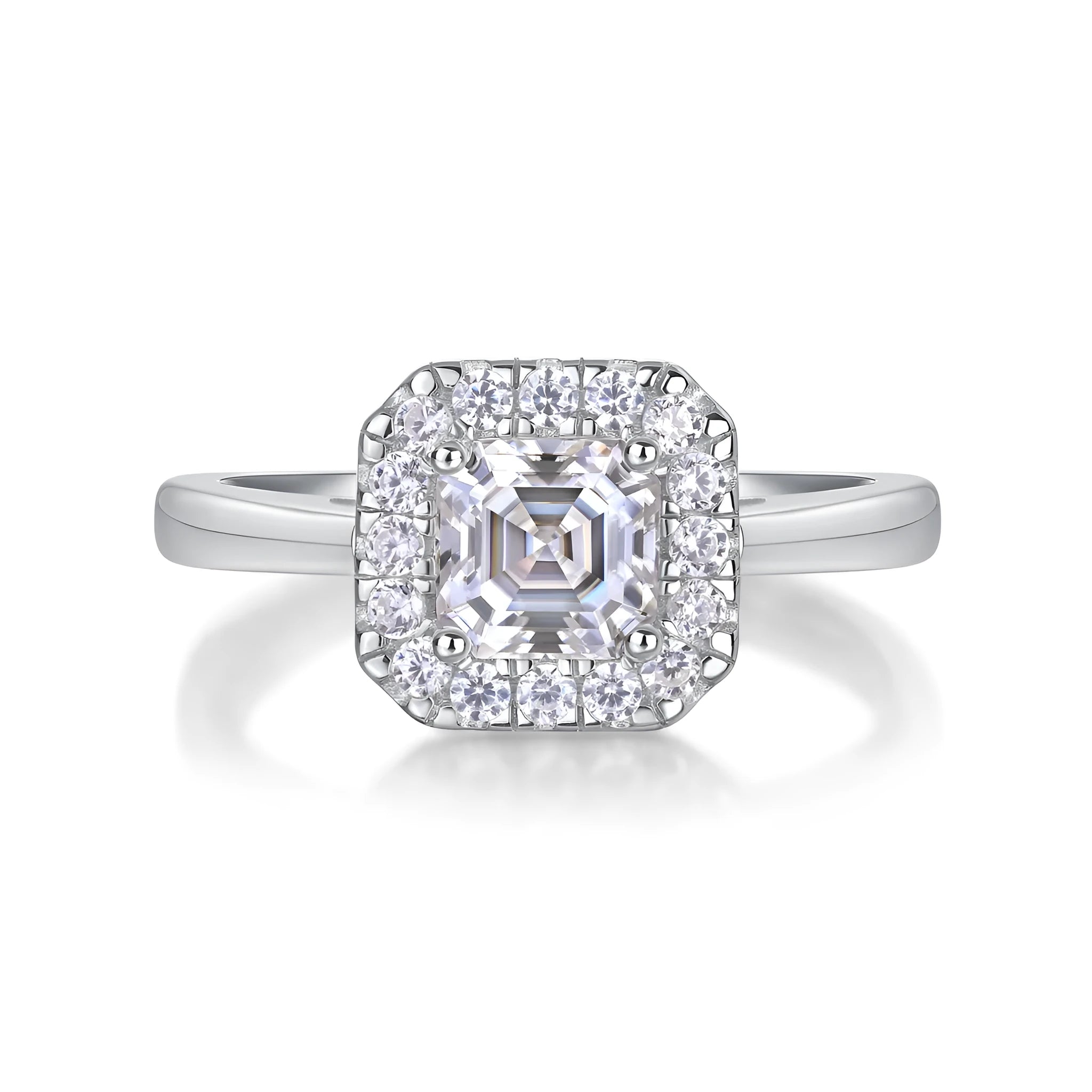 Fangyuan moissanite wedding ring set with square 5.5x5.5mm stone, S925 silver platinum plated, in gift box