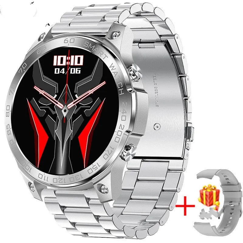 Black Bluetooth sports watch with round AMOLED screen and silicone strap on a wrist