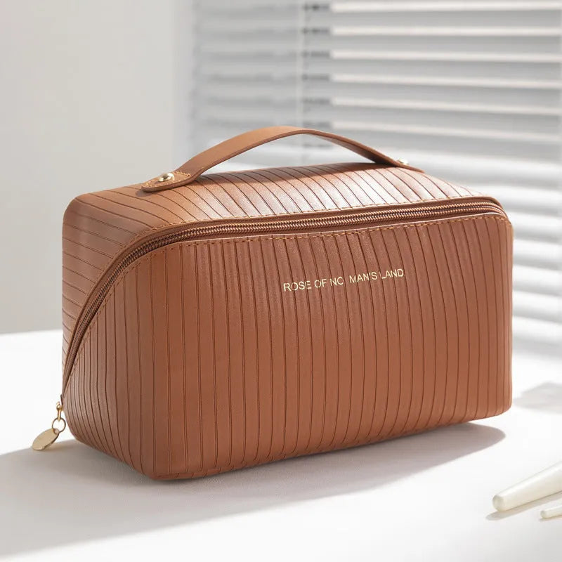 Vertical pattern pillow makeup bag cubic design 22.5cm travel organiser PU material multiple colours