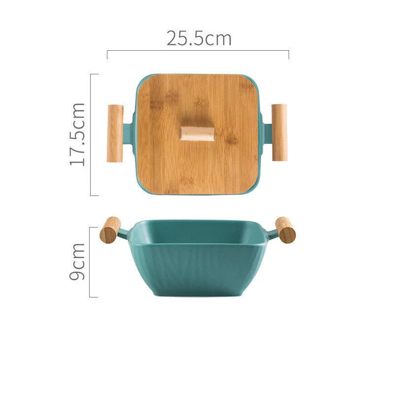 Irregular shaped porcelain ceramic bowl with lid in modern design, available in multiple colours