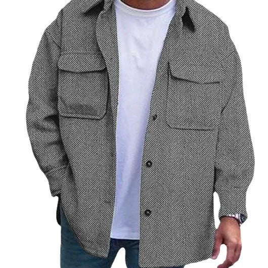 Men's polo collar coat with long sleeves, round hem, in polyester fabric, eight colours available