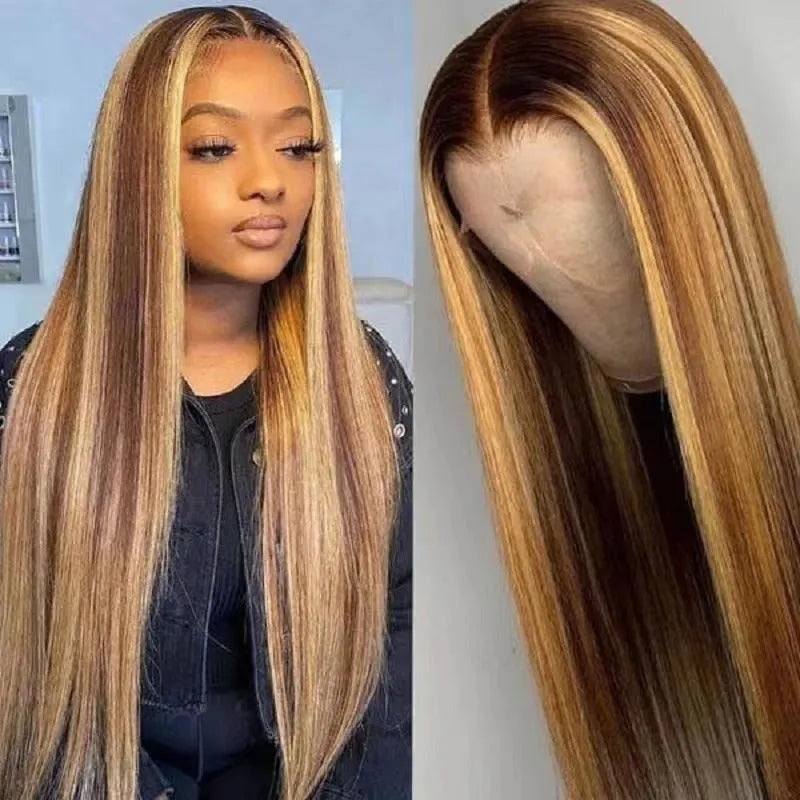 Front lace wig with African black gradient colour and big wave pattern, showing side bangs style