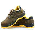 Bronze cowhide leather steel toe safety shoes with anti-skid sole shown in low cut design
