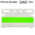 COB LED truck side light with grounded tyre light in aluminium alloy housing, shown in multiple colours.