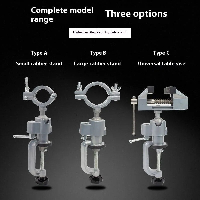 Clamp-on bench vise with 360-degree rotating tungsten steel jaws on bracket mount