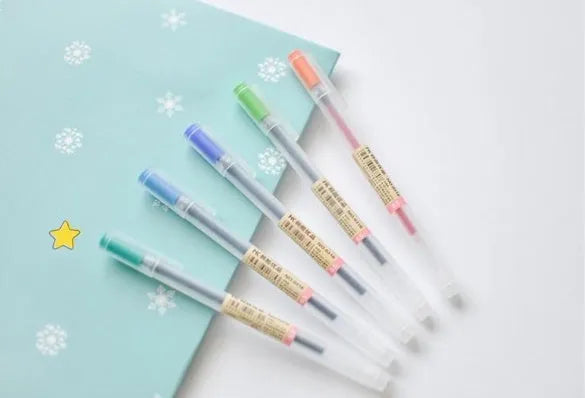 Muji 12-piece gel pen set with 0.5mm fine tips and black ink refills