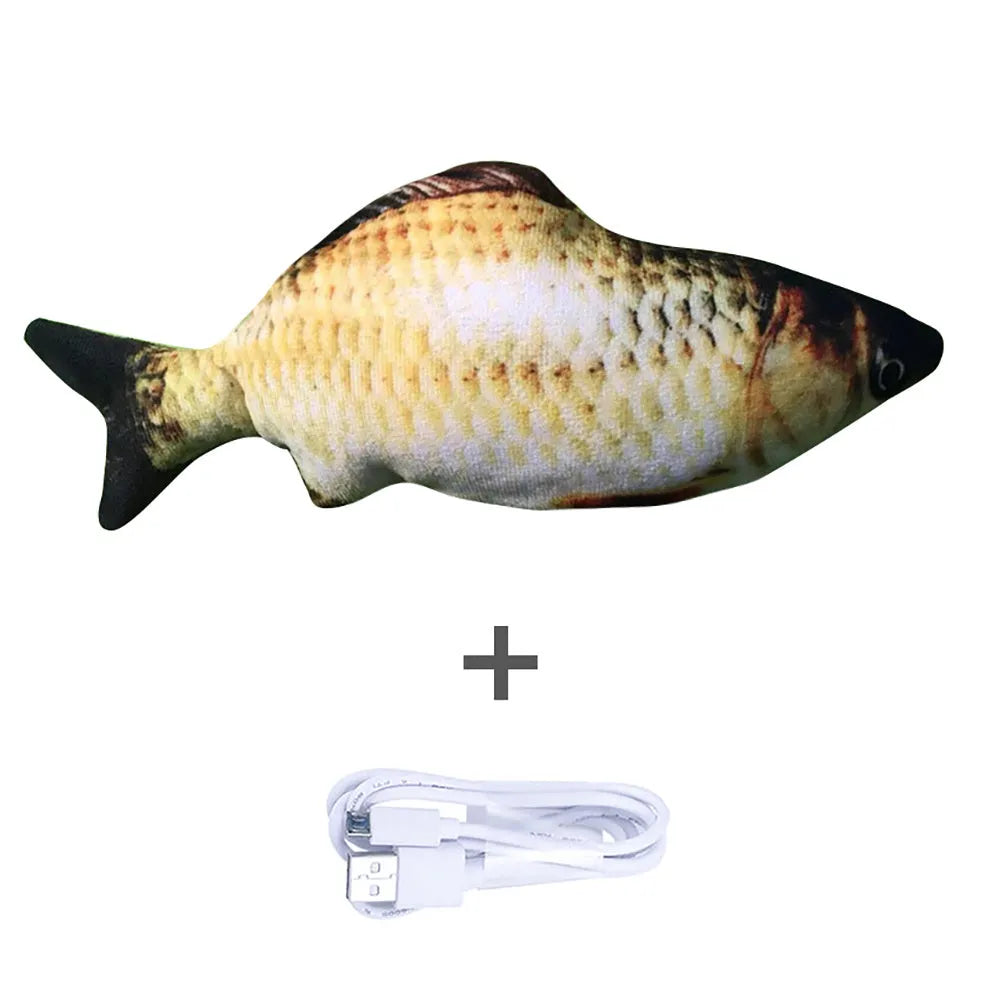 Electronic jumping fish cat toy with USB charging cable, 30cm multicolour fish design