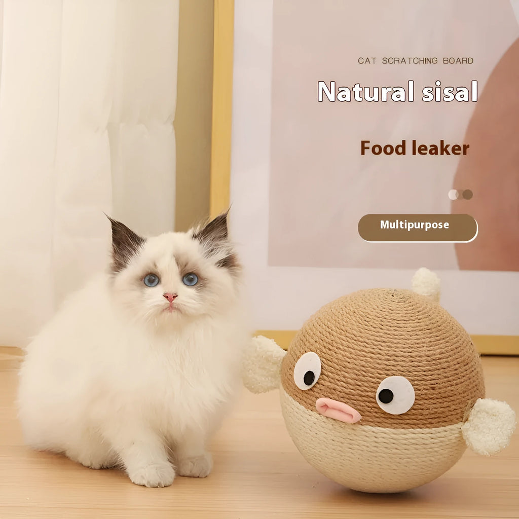 Sisal hemp puffer leakage pet feeder cube puzzle toy for cats and dogs, 15cm size