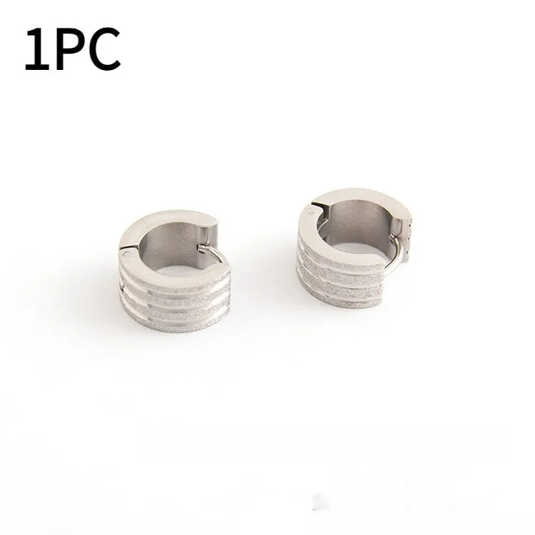 Korean style titanium steel earrings with three-line frosted geometry design in black, gold, or steel colour