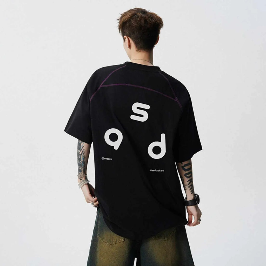 Cotton letter print short-sleeve t-shirt in loose fit with round neck
