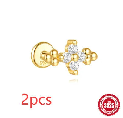 S925 sterling silver geometric earrings with moon and embedded star design in gold colour