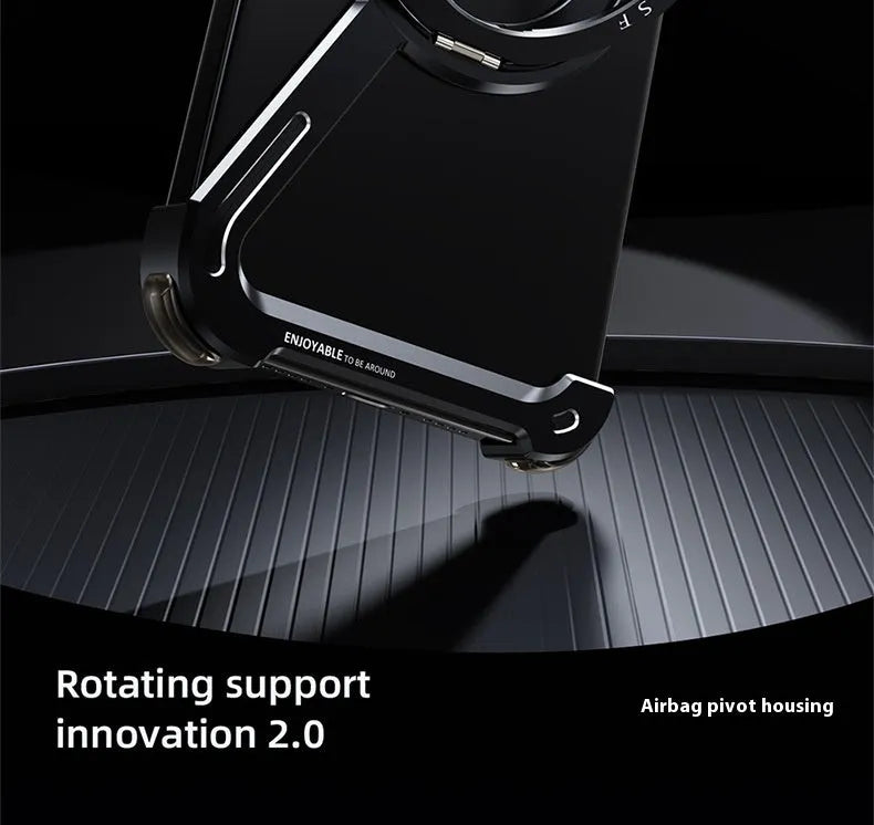 Black metal frame phone case for IPhone17Promax showing invisible magnetic bracket and electroplated finish