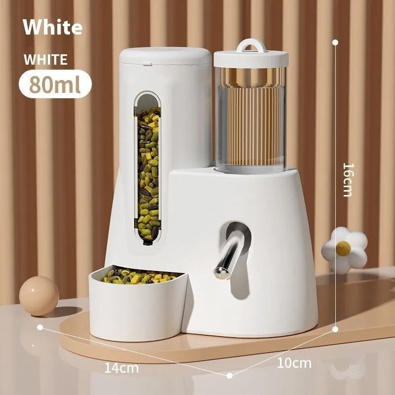 Hamster automatic drinking water feeder with integrated food basin in blue colour