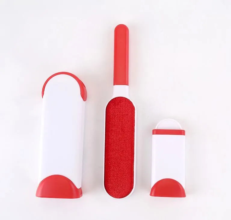 Blue reusable pet hair removal brush with self-cleaning base for furniture and clothing