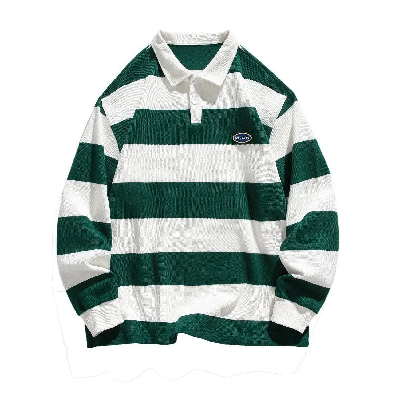 Long sleeve polo shirt in pearl cotton fabric with lapel collar and loose fit design