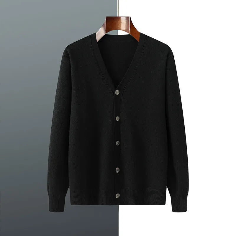 Men's V-neck Andy velvet knitted cardigan coat in loose fitting style
