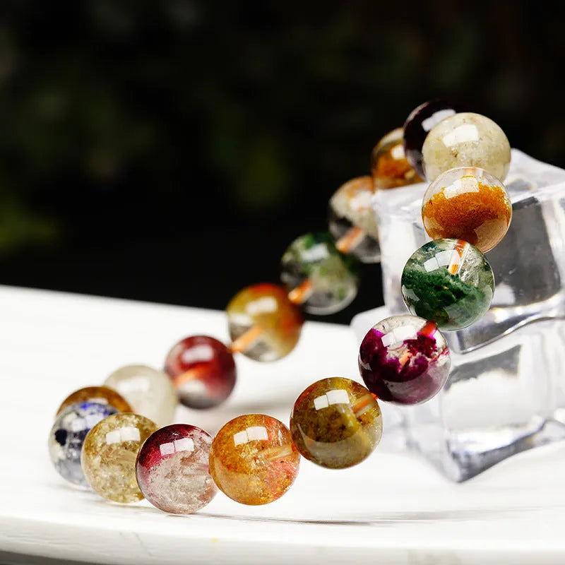 Crystal bracelet with colourful ghost cornucopia design in ethnic style, 10mm spherical beads